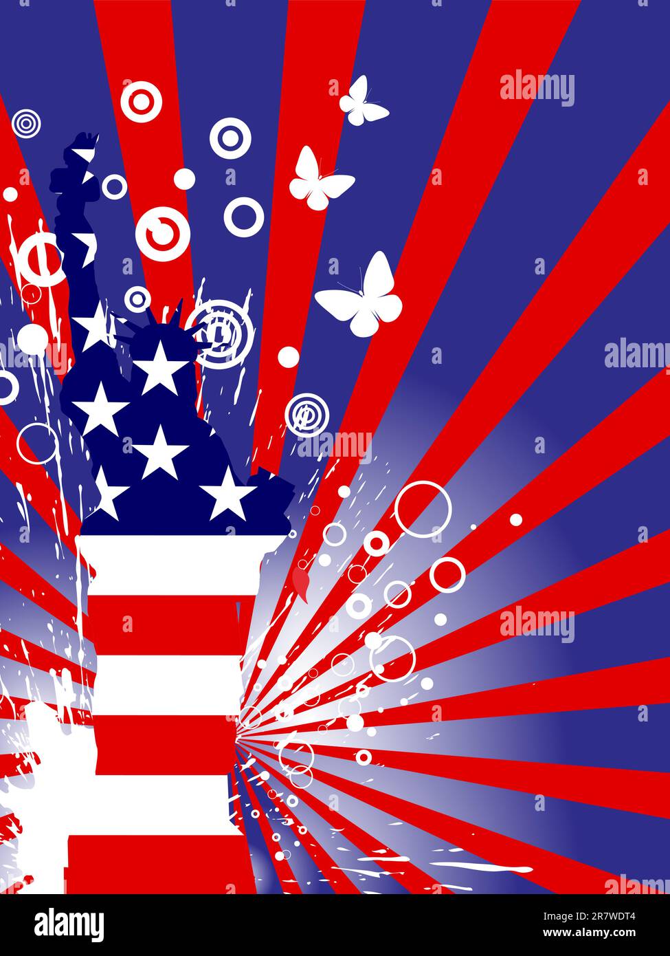 vector illustration from the statue of liberty on a colorful rays