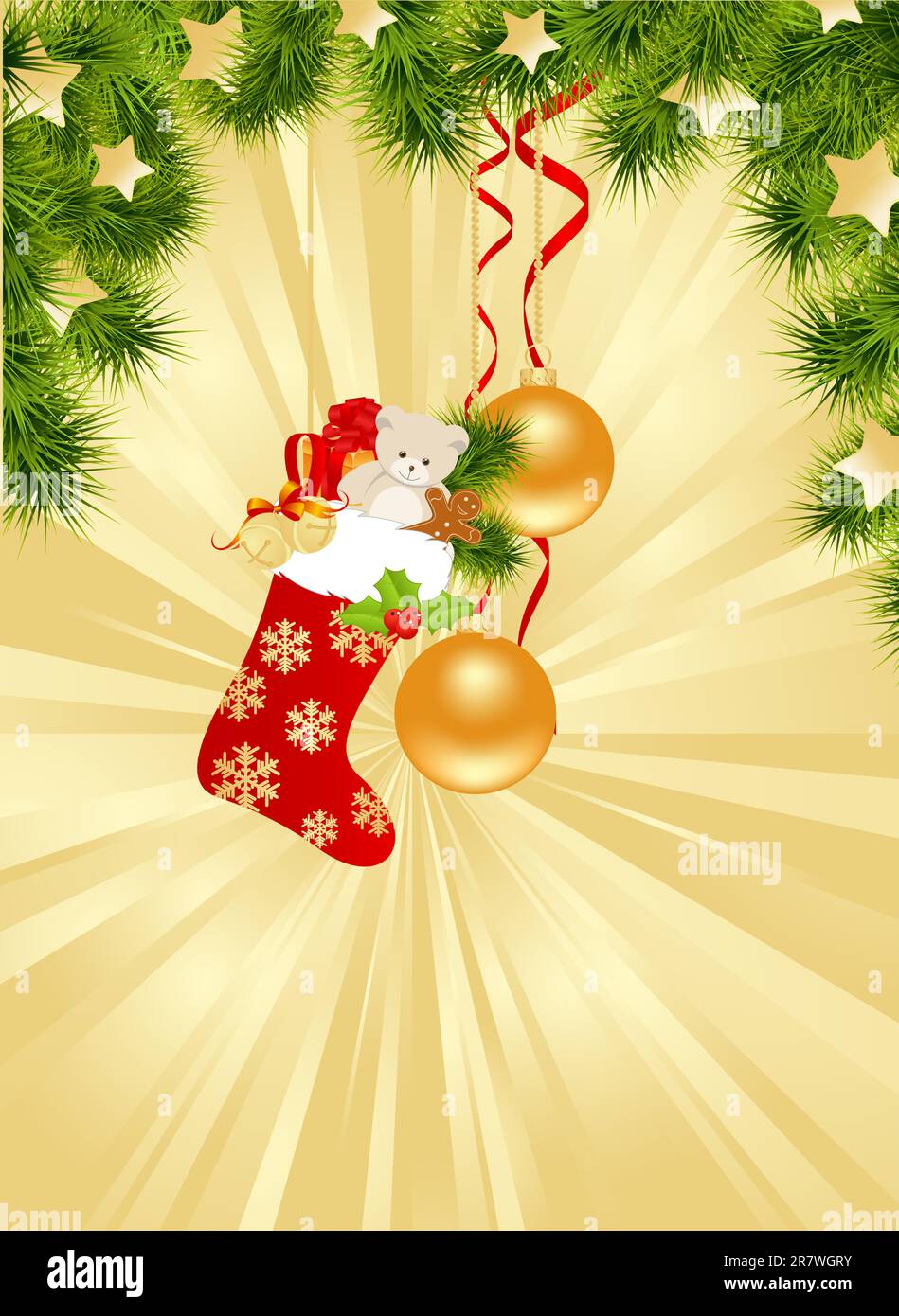 Christmas gold background with decorations. Vector illustration Stock ...