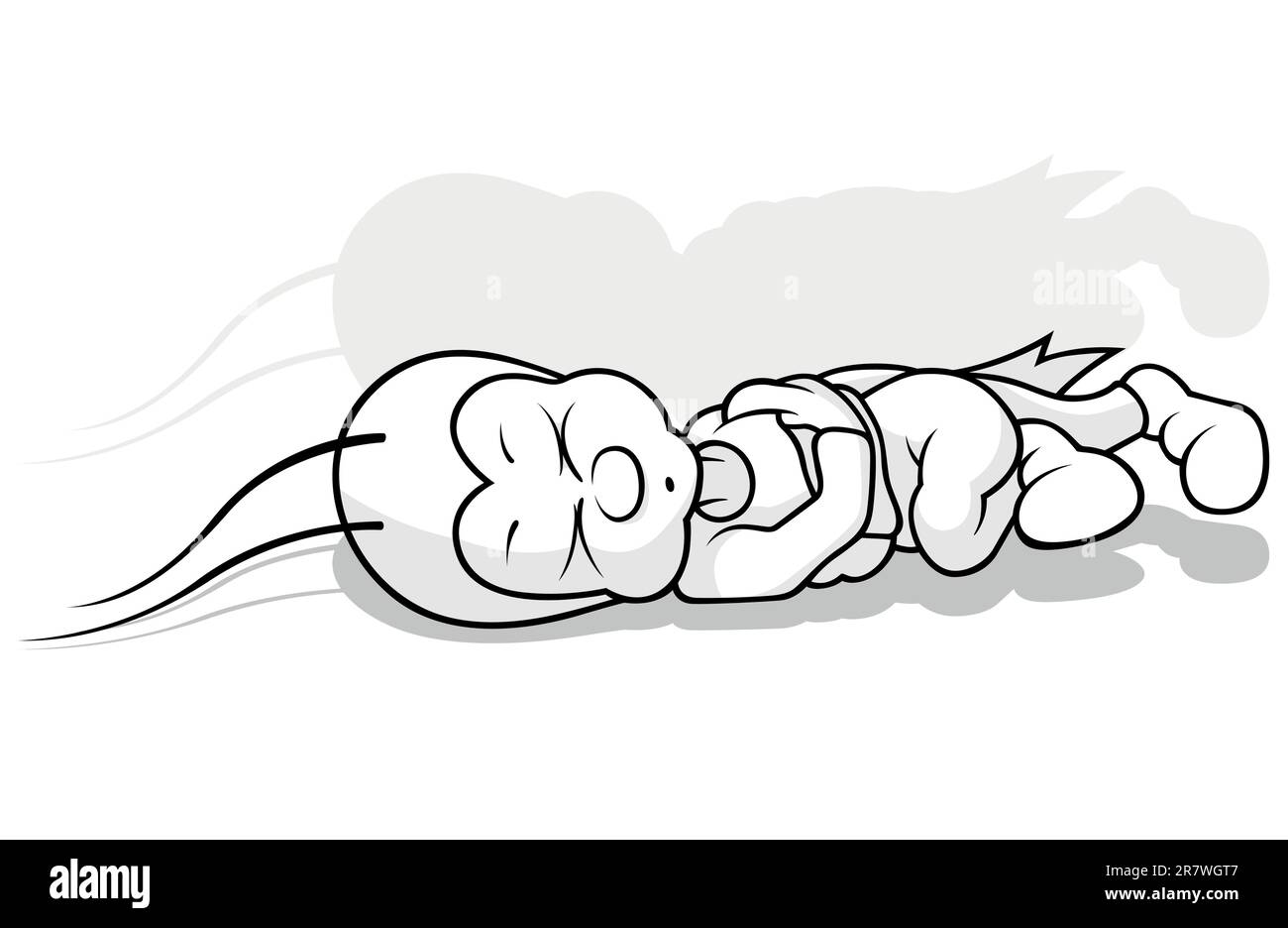 Drawing of a Cricket Sleeping on the Ground Stock Vector