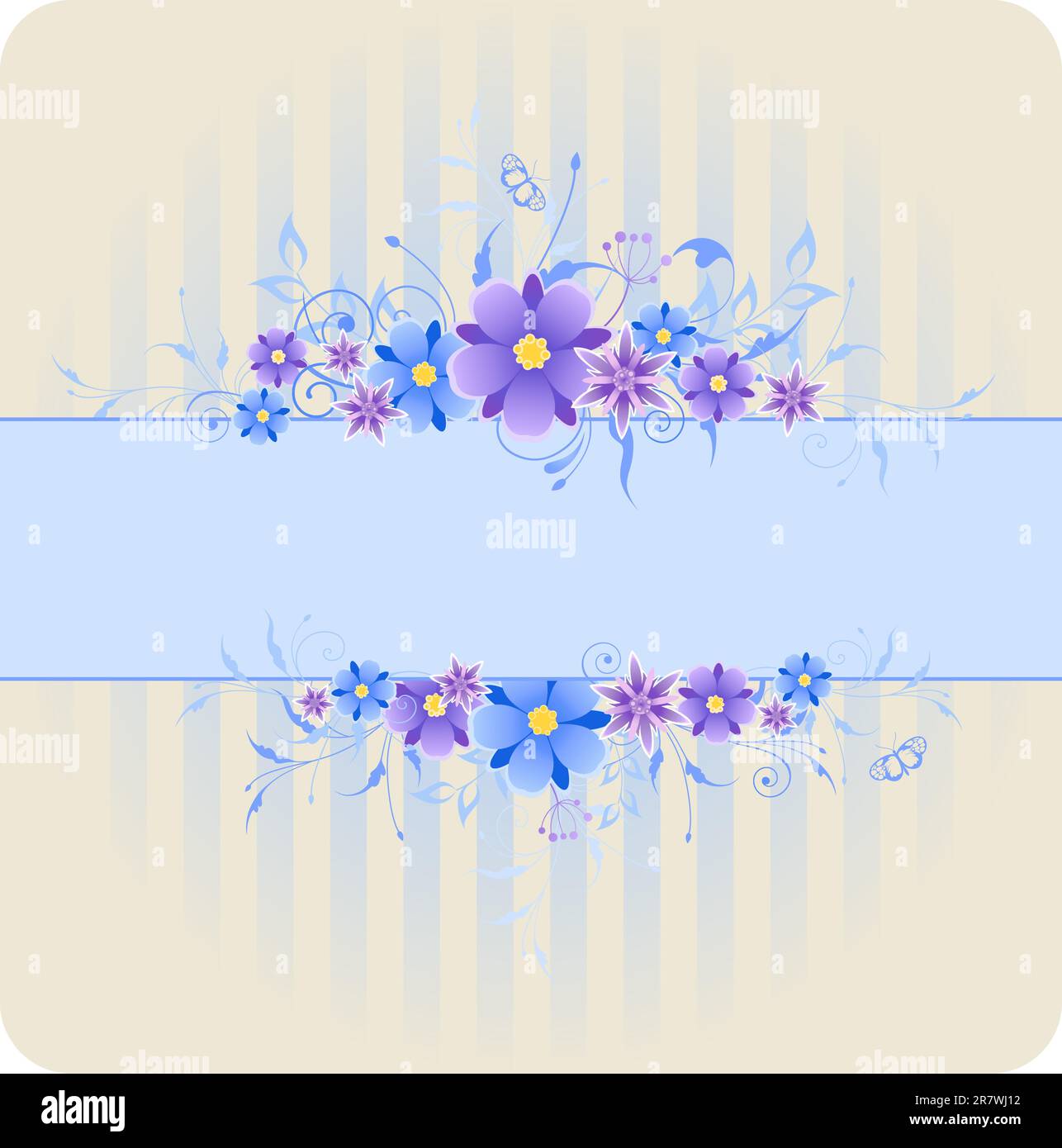striped vector background with violet and blue flowers Stock Vector