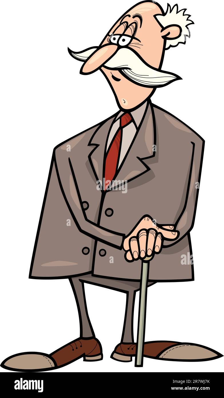 cartoon humorous illustration of senior businessman with cane Stock Vector