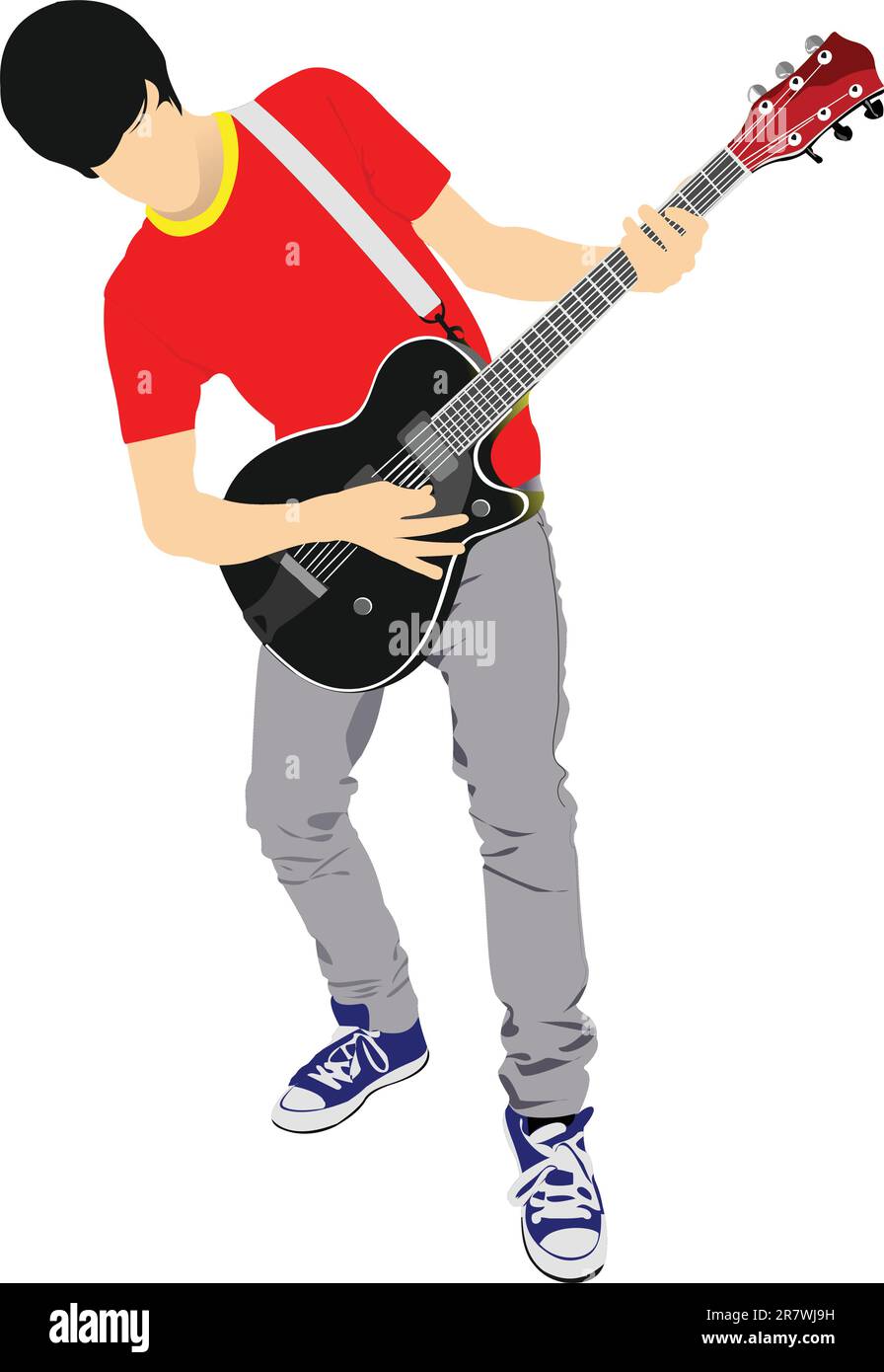 Guitar player isolated on the white background. Vector illustration Stock Vector