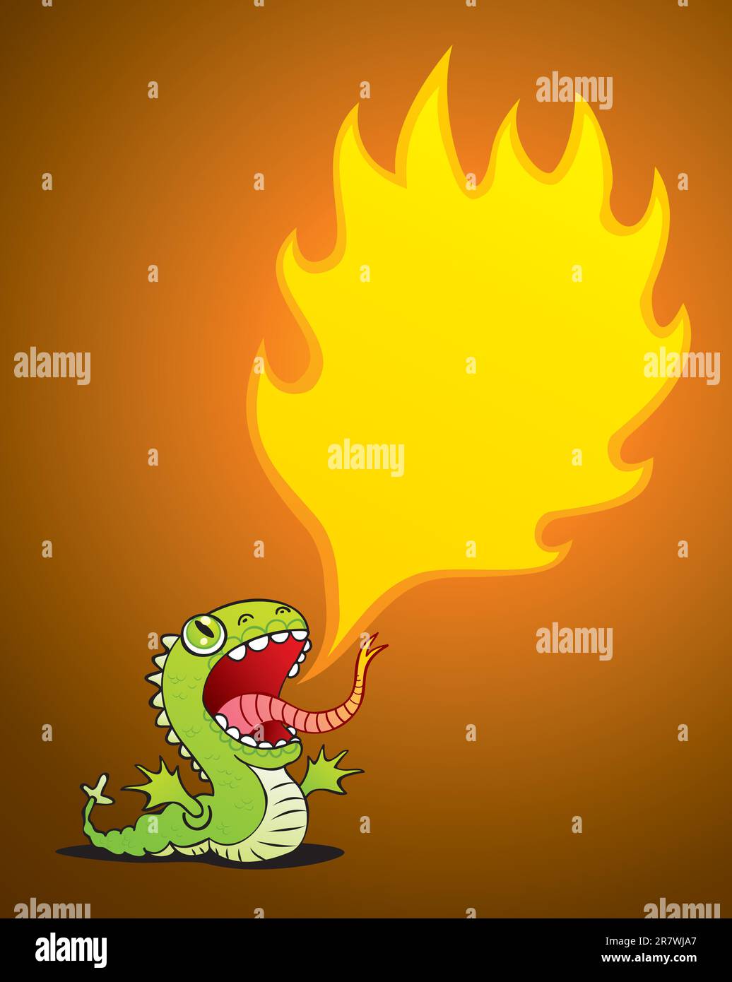 Illustration of a small dragon spewing flames Stock Vector