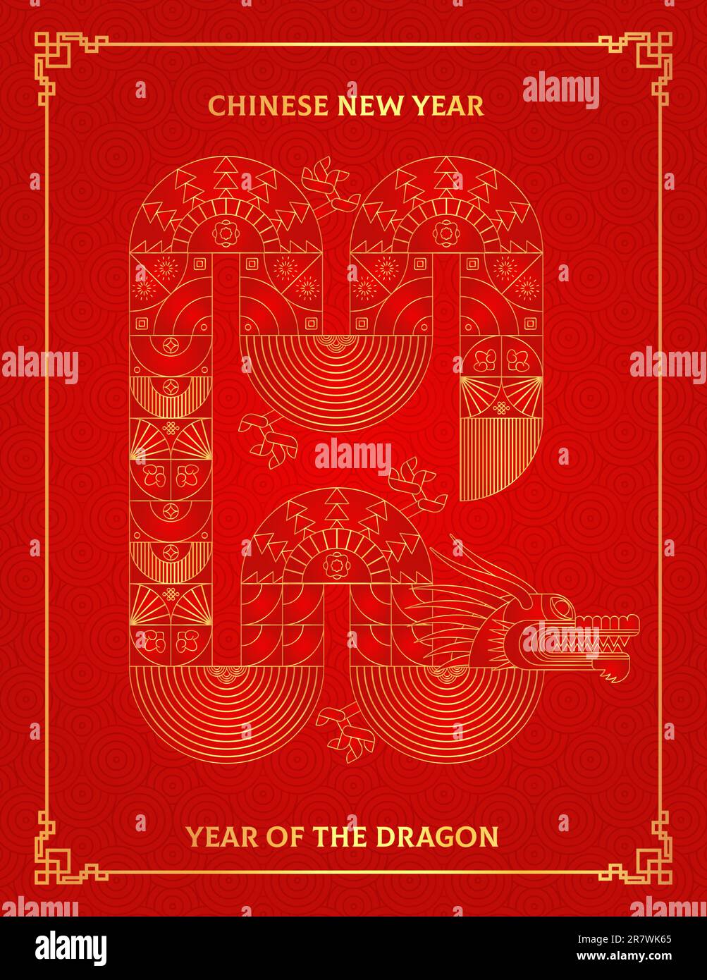 Chinese dragon greeting card. Geometric shapes, modern geometry design