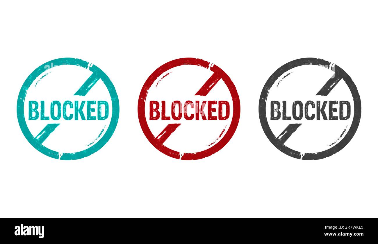 Blocked stamp icons in few color versions. Permitted ban and prohibition concept 3D rendering illustration. Stock Photo