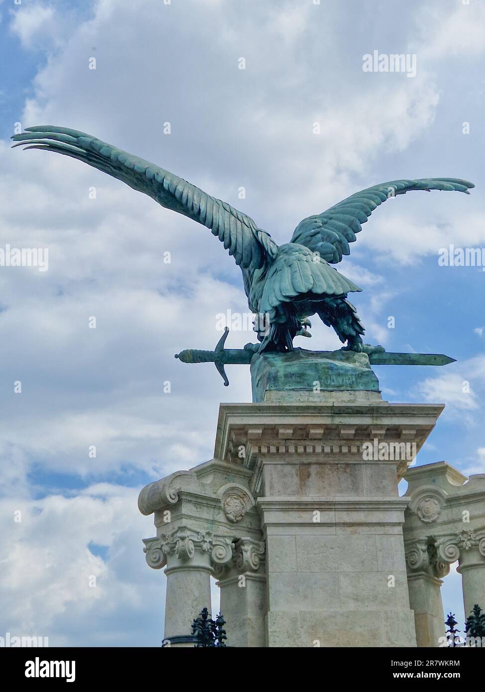 Budapest, Hungary - 05.20.2023: Turul bird statue on the mountain, Tatabanya, Hungary. Turul szobor, Tatabanya, Magyarorszag Stock Photo