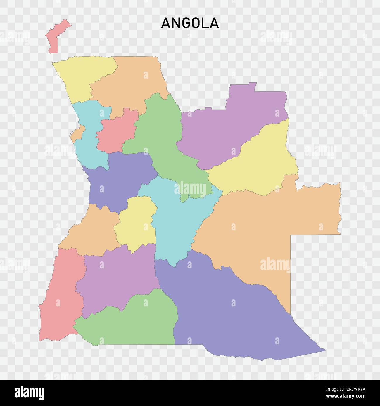 Isolated colored map of Angola with borders of the regions Stock Vector