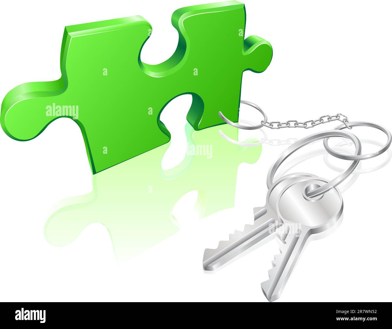 Key attached to jigsaw piece. Concept for solution to a problem Stock Vector