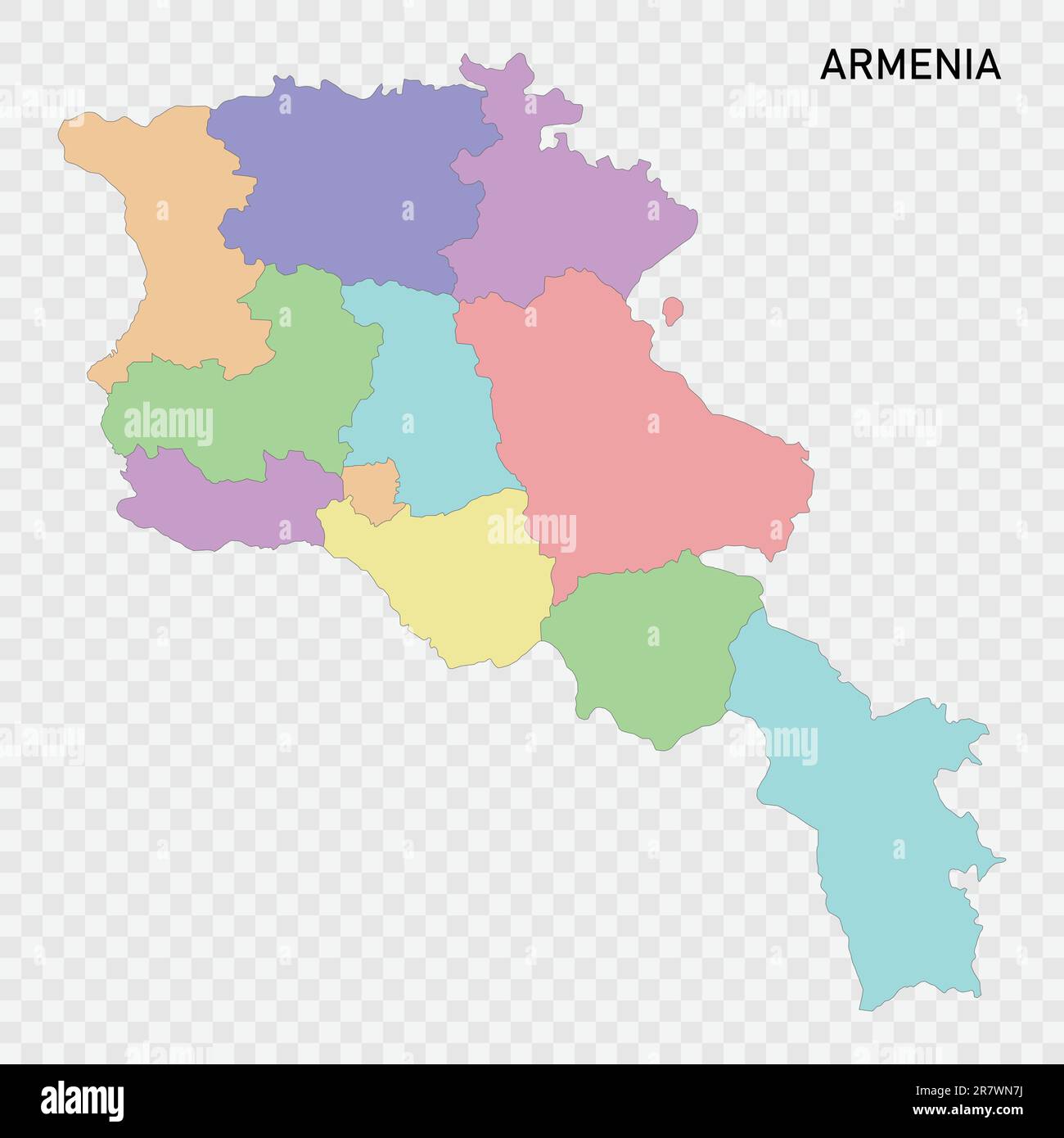 Isolated colored map of Armenia with borders of the regions Stock Vector