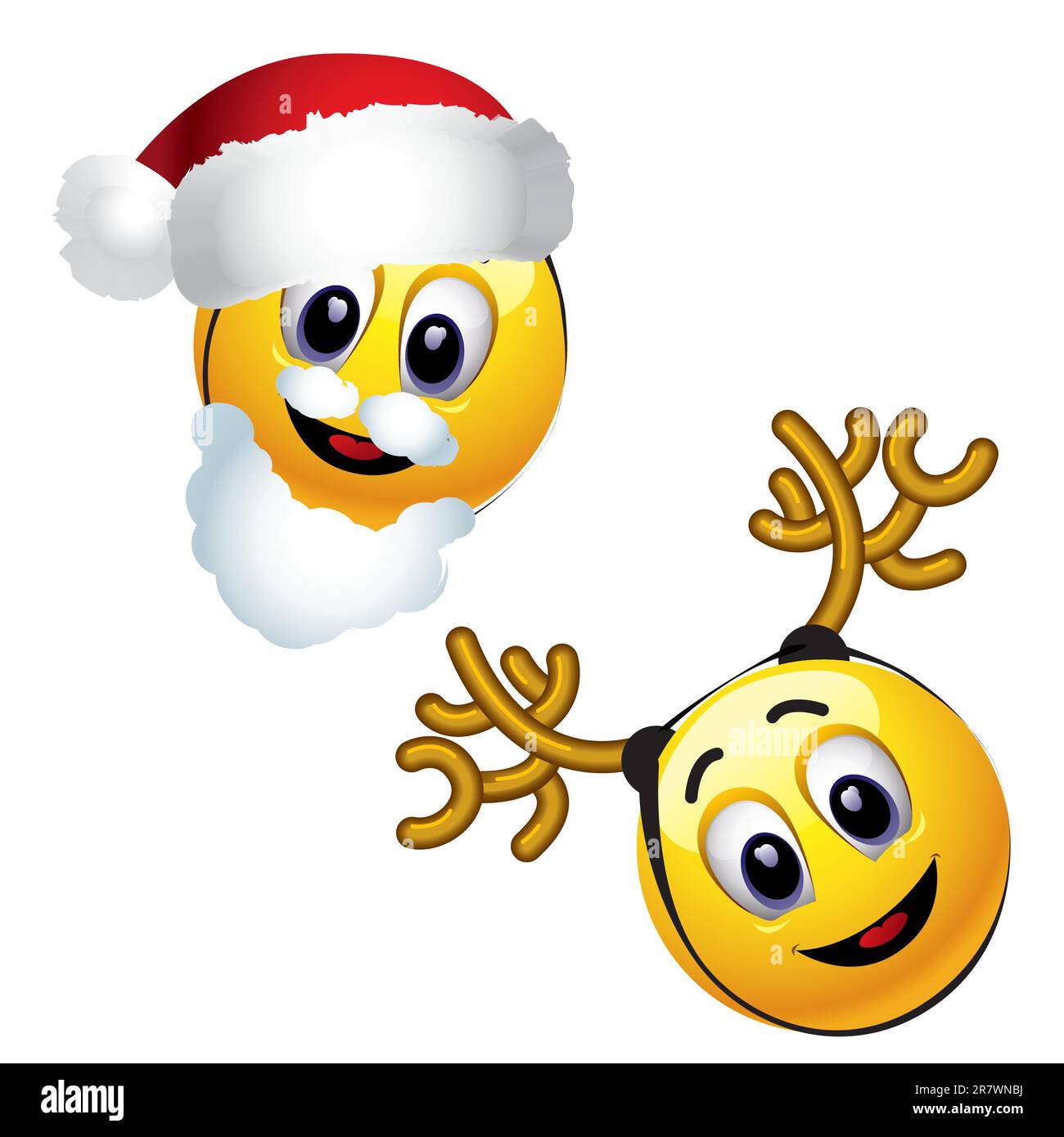 Smiling balls dressed as Santa Claus and reindeer Stock Vector
