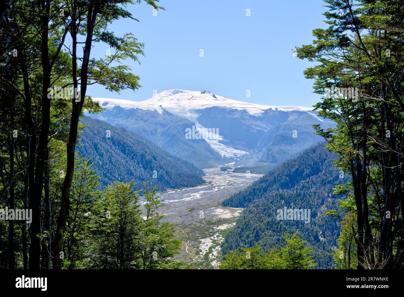 Spectacular landscape with mountains, glaciers and lakes of Pumalin National Park in Chilean Patagonia Stock Photo