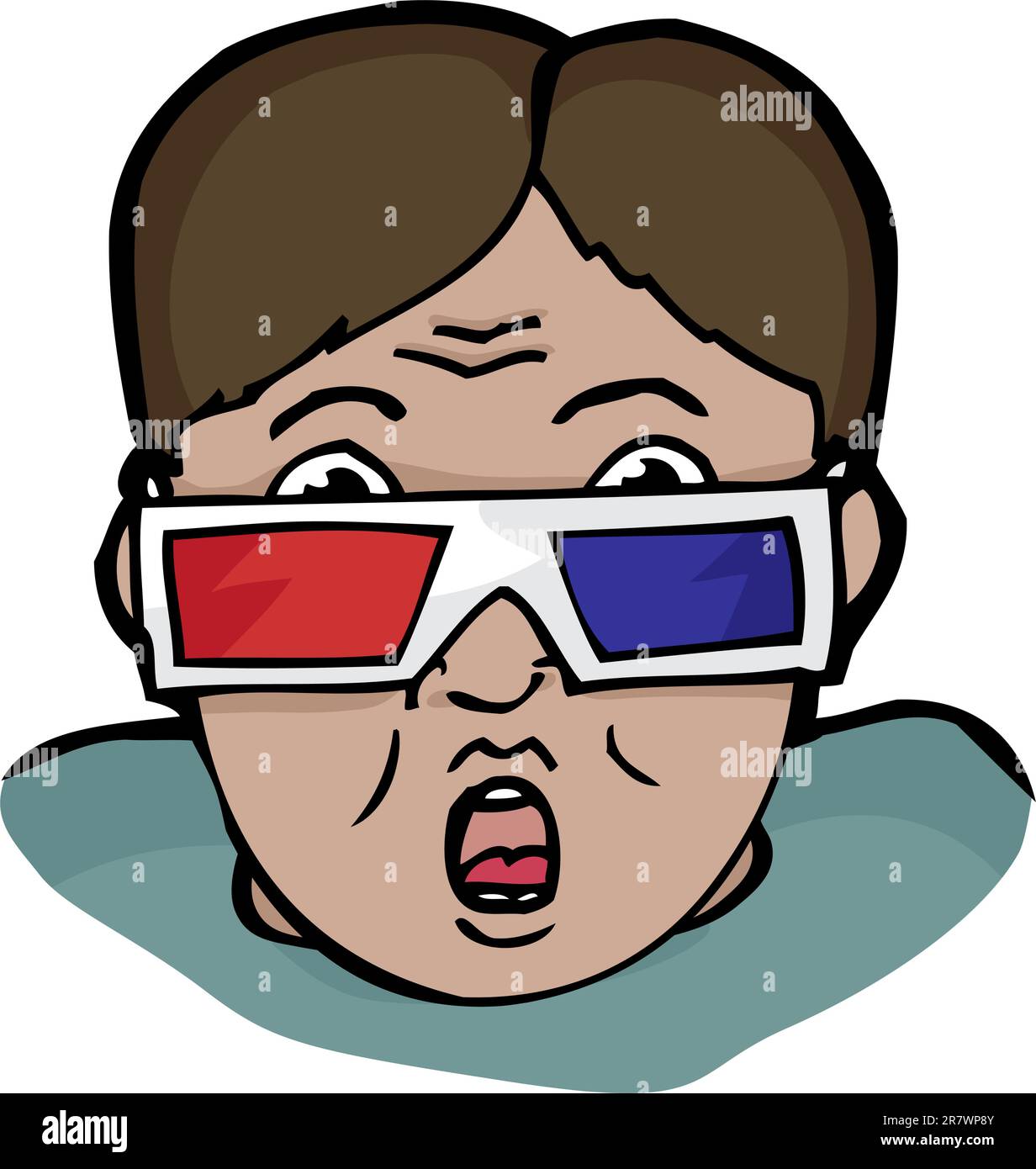 Surprised young man with retro 3-D glasses Stock Vector