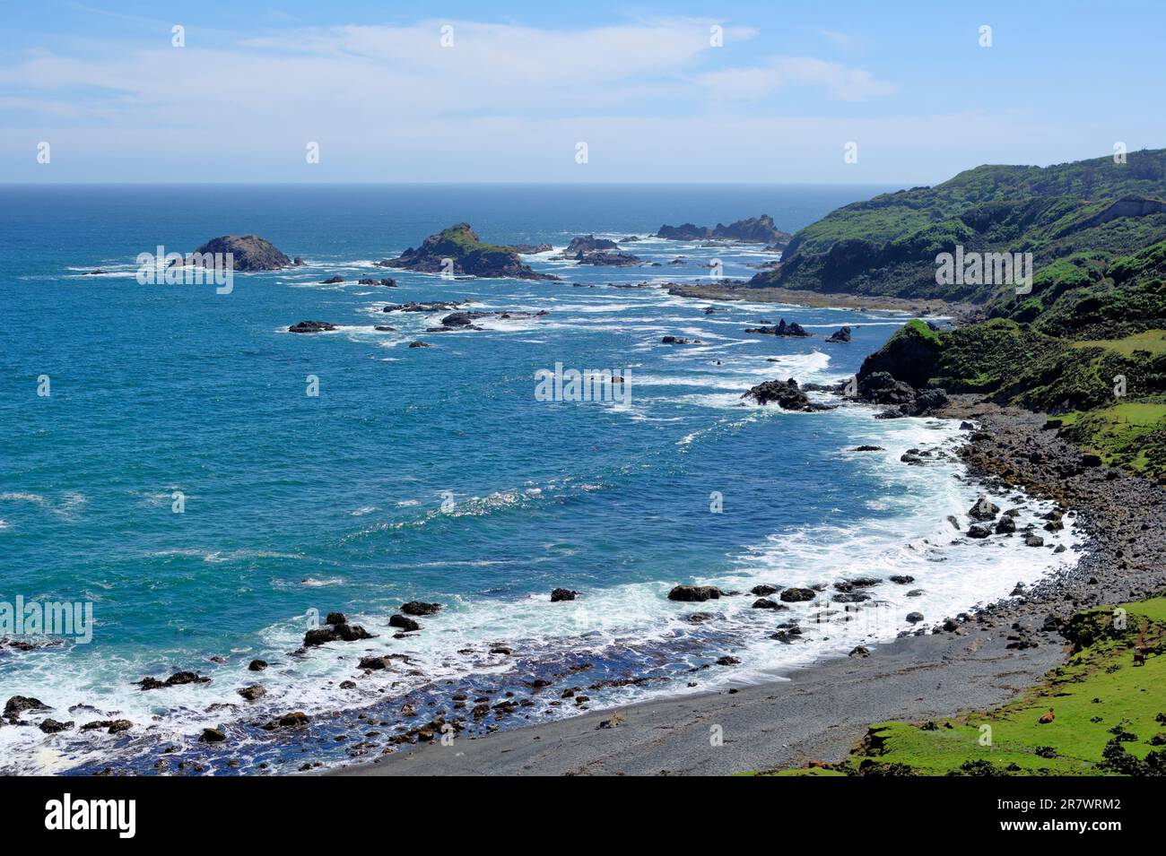 The ocean coast of the island of Chiloe in southern Chile. Stock Photo