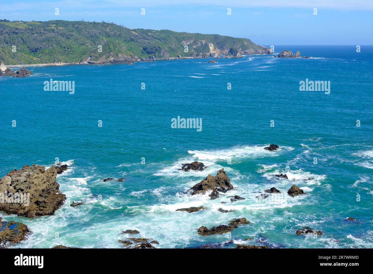 The ocean coast of the island of Chiloe in southern Chile. Stock Photo
