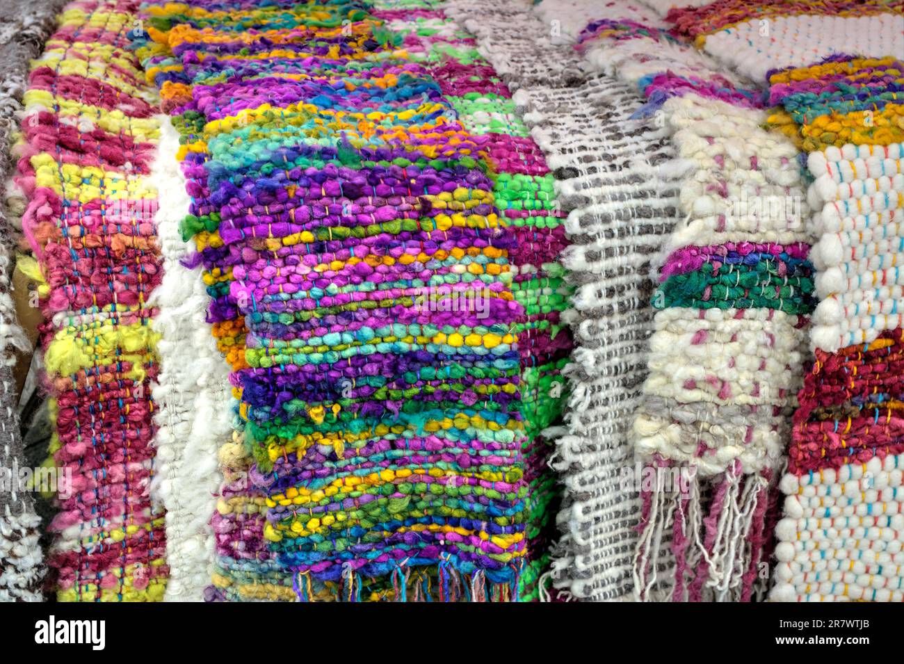 Ornament of traditional textile and wool garments on the island of Chiloe in Chile Stock Photo