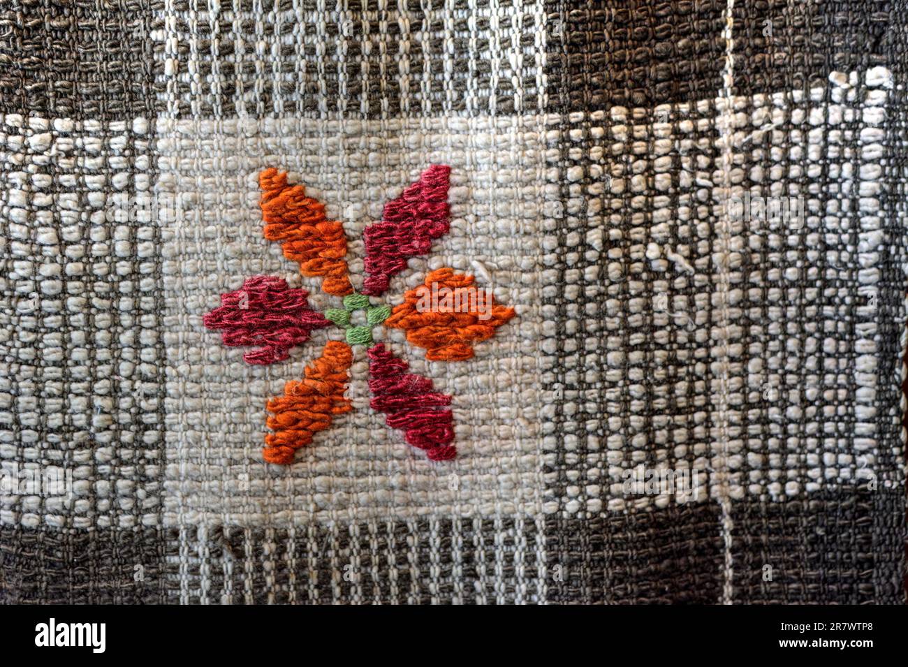 Ornament of traditional textile and wool garments on the island of Chiloe in Chile Stock Photo