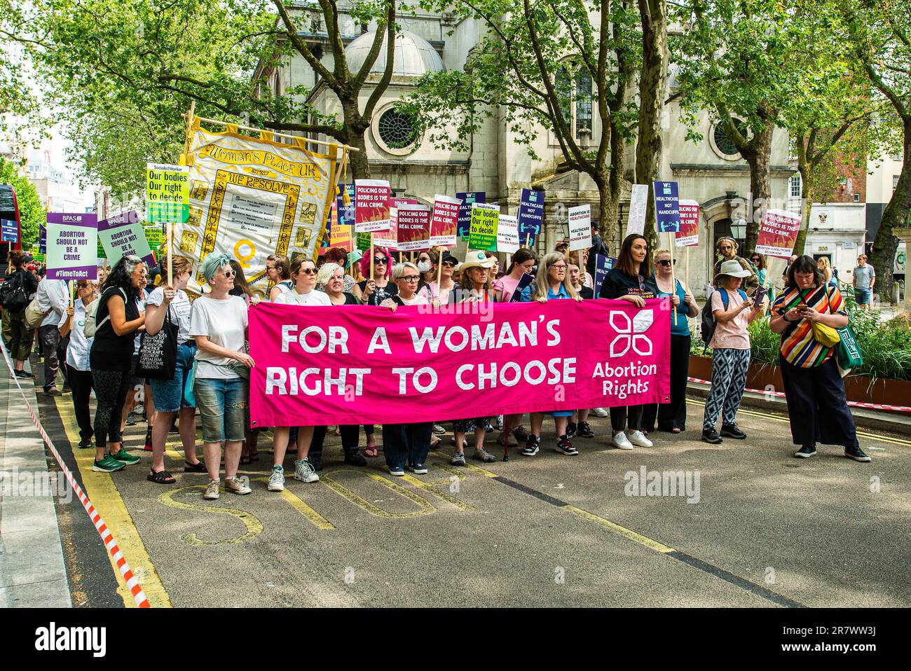 London, United Kingdom - June 17th 2023: Abortion Rights Protesters campaigning for abortion rights and the release of Carla Foster. Stock Photo