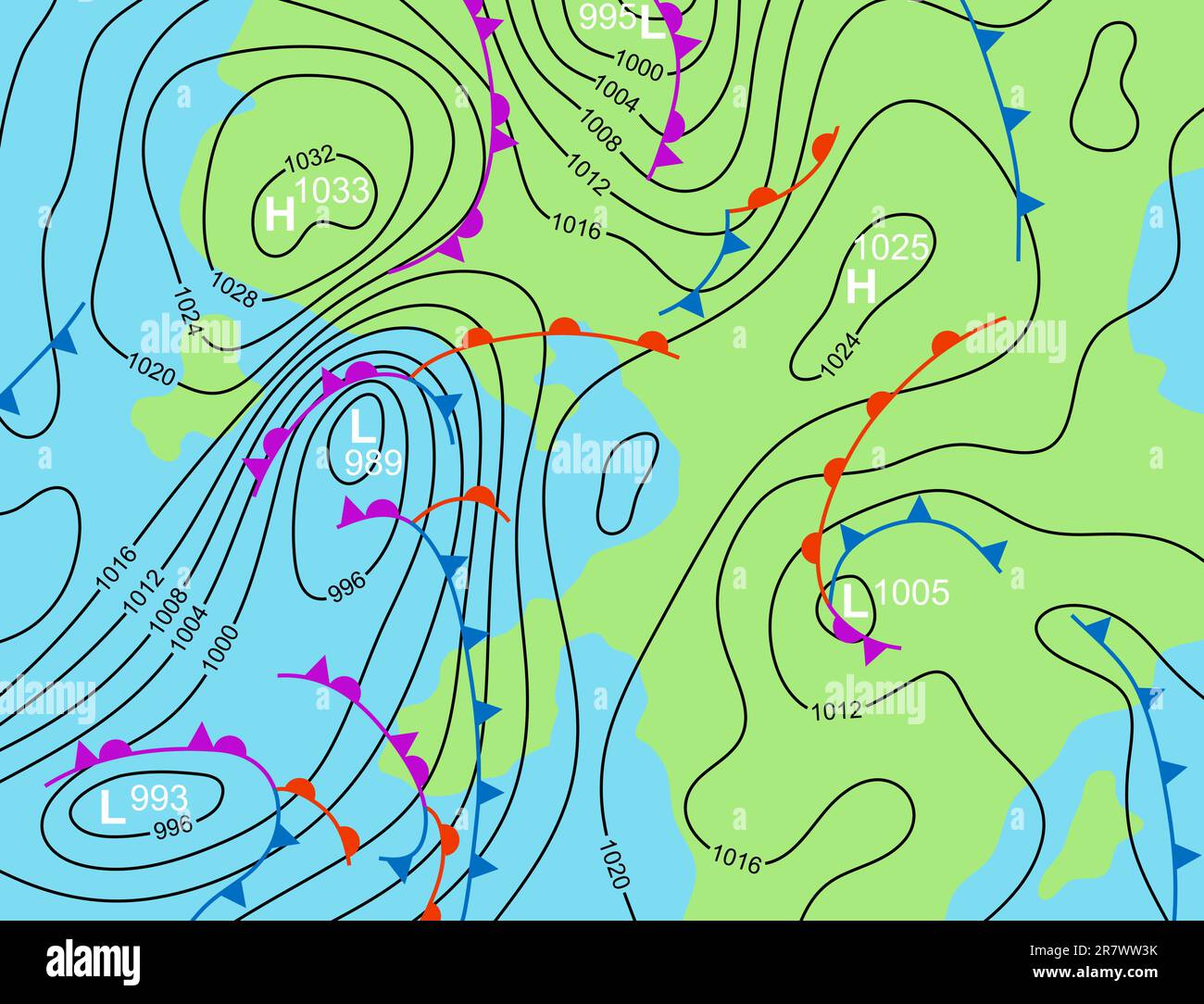 Editable vector illustration of a generic weather system map Stock ...