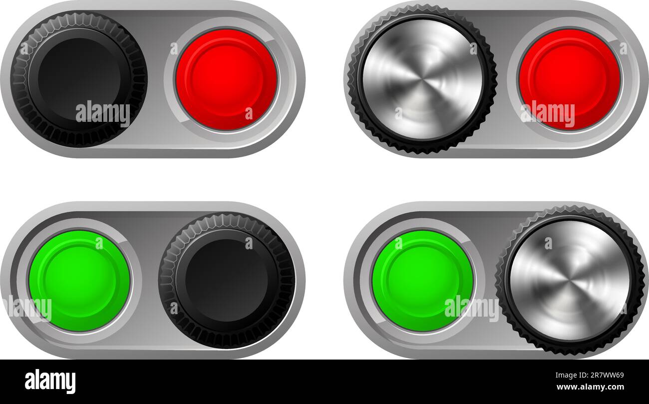 Illustration of toggle switches in both settings with green and red lights Stock Vector Image