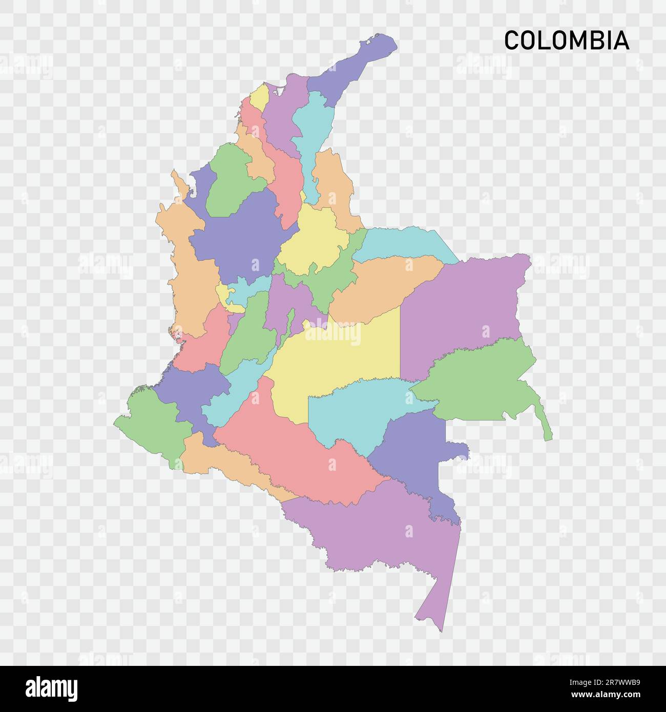 Isolated colored map of Colombia with borders of the regions Stock Vector