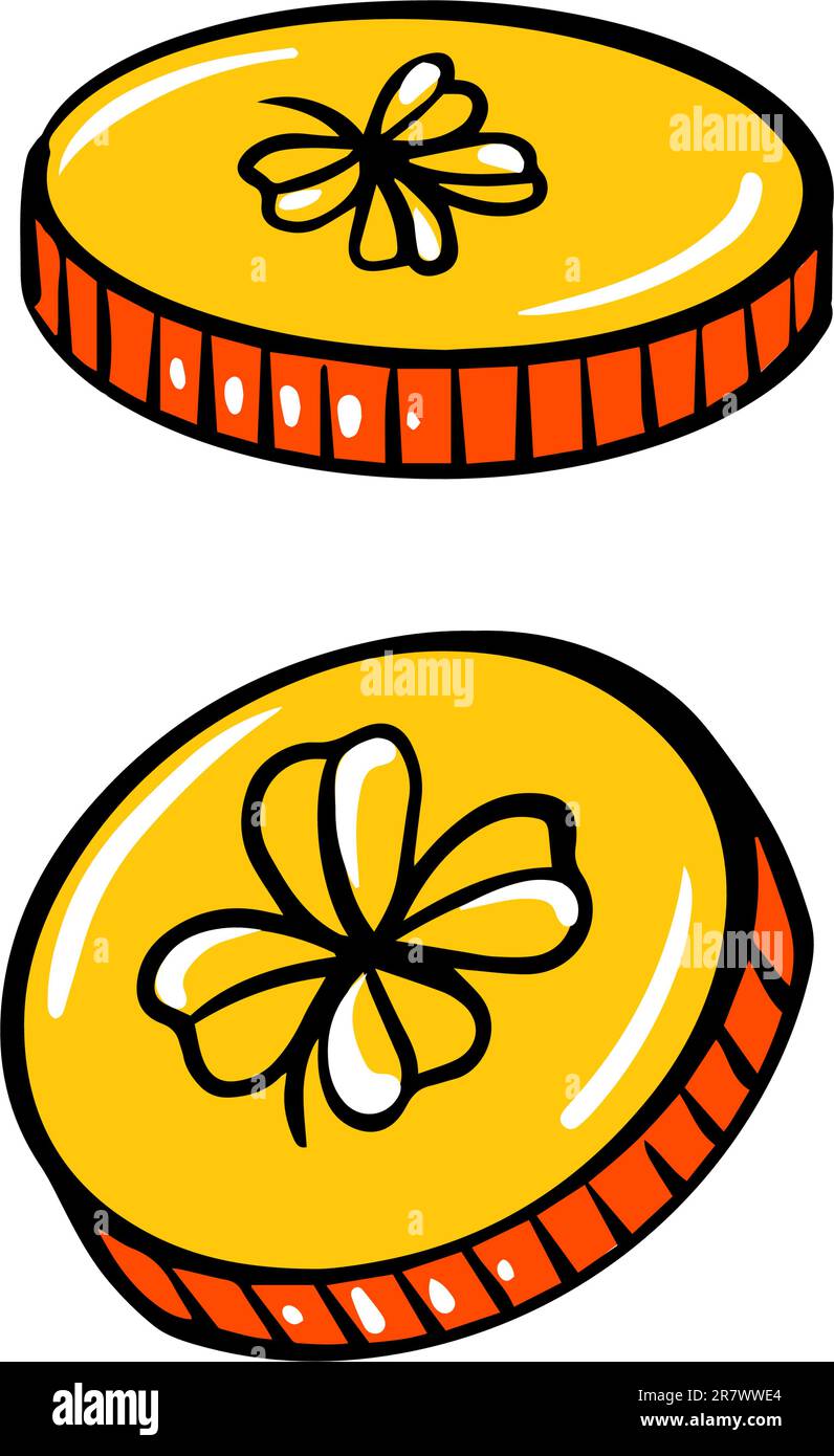 Golden coins with four leaf clover, vector illustration, for St ...