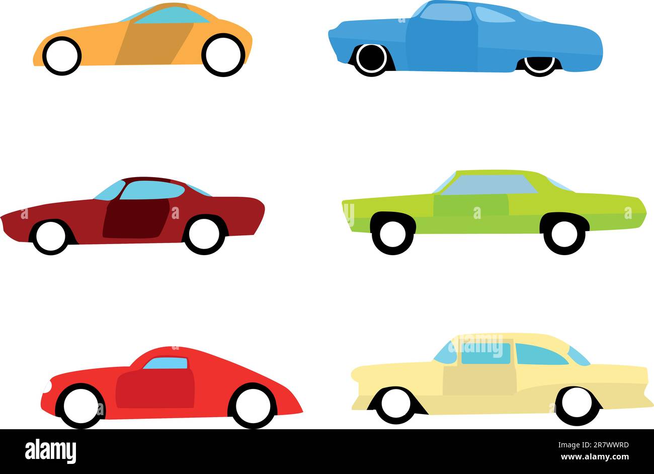 Simple illustration, hot rod color cars isolated on white. Stock Vector