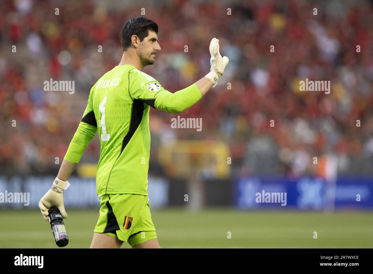 Solna, Sweden. 17th June, 2023. Belgium's goalkeeper Thibaut Courtois pictured during a soccer game between Belgian national team Red Devils and Austria, Saturday 17 June 2023 in Brussels, the second (out of 8) qualification match for the Euro 2024 European Championships. BELGA PHOTO KRISTOF VAN ACCOM Credit: Belga News Agency/Alamy Live News Stock Photo