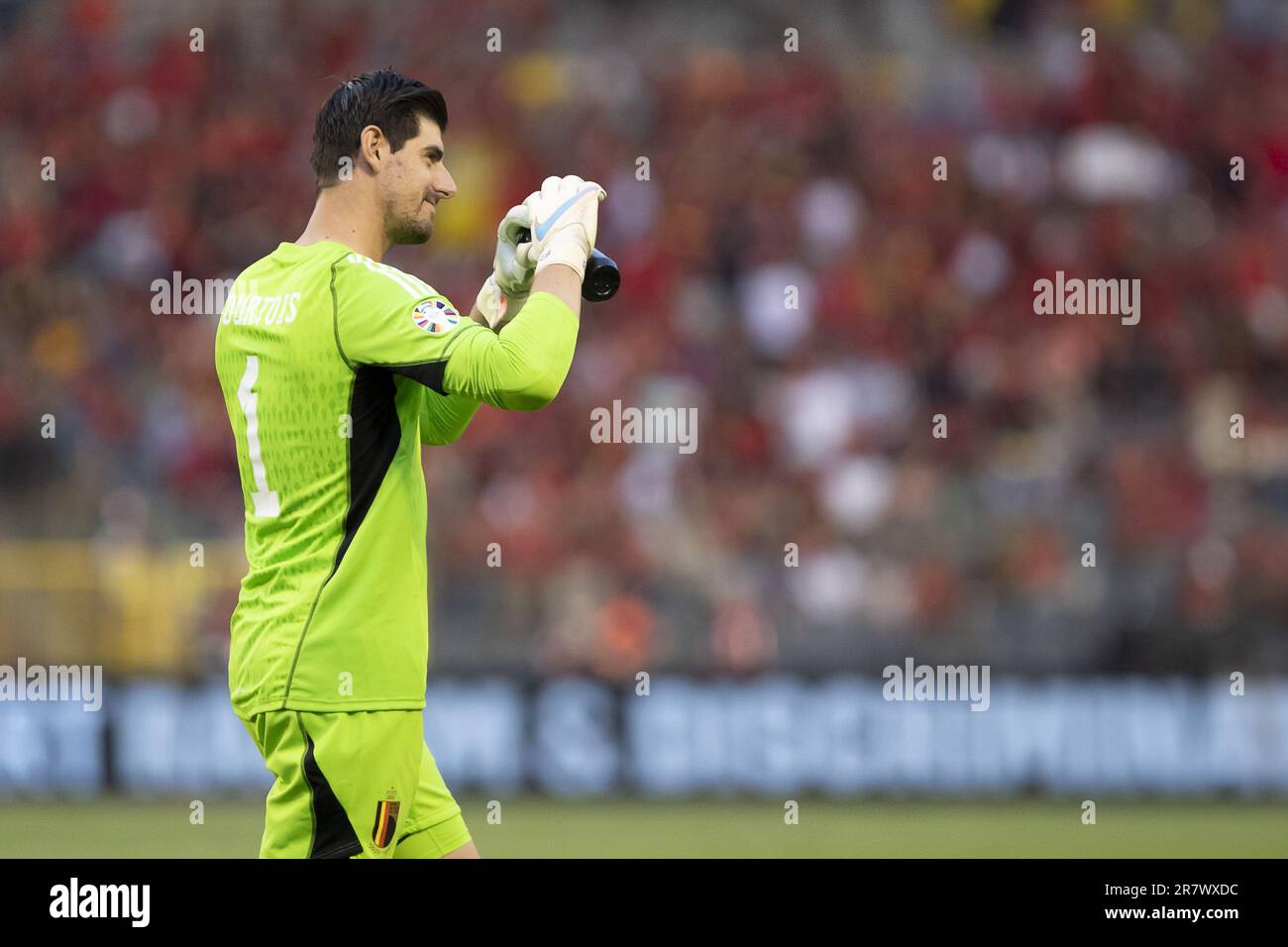 Solna, Sweden. 17th June, 2023. Belgium's goalkeeper Thibaut Courtois pictured during a soccer game between Belgian national team Red Devils and Austria, Saturday 17 June 2023 in Brussels, the second (out of 8) qualification match for the Euro 2024 European Championships. BELGA PHOTO KRISTOF VAN ACCOM Credit: Belga News Agency/Alamy Live News Stock Photo