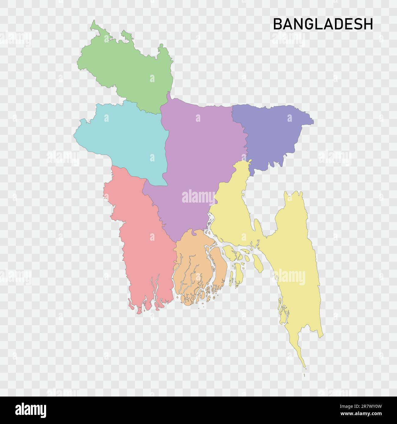 Isolated colored map of Bangladesh with borders of the regions Stock ...