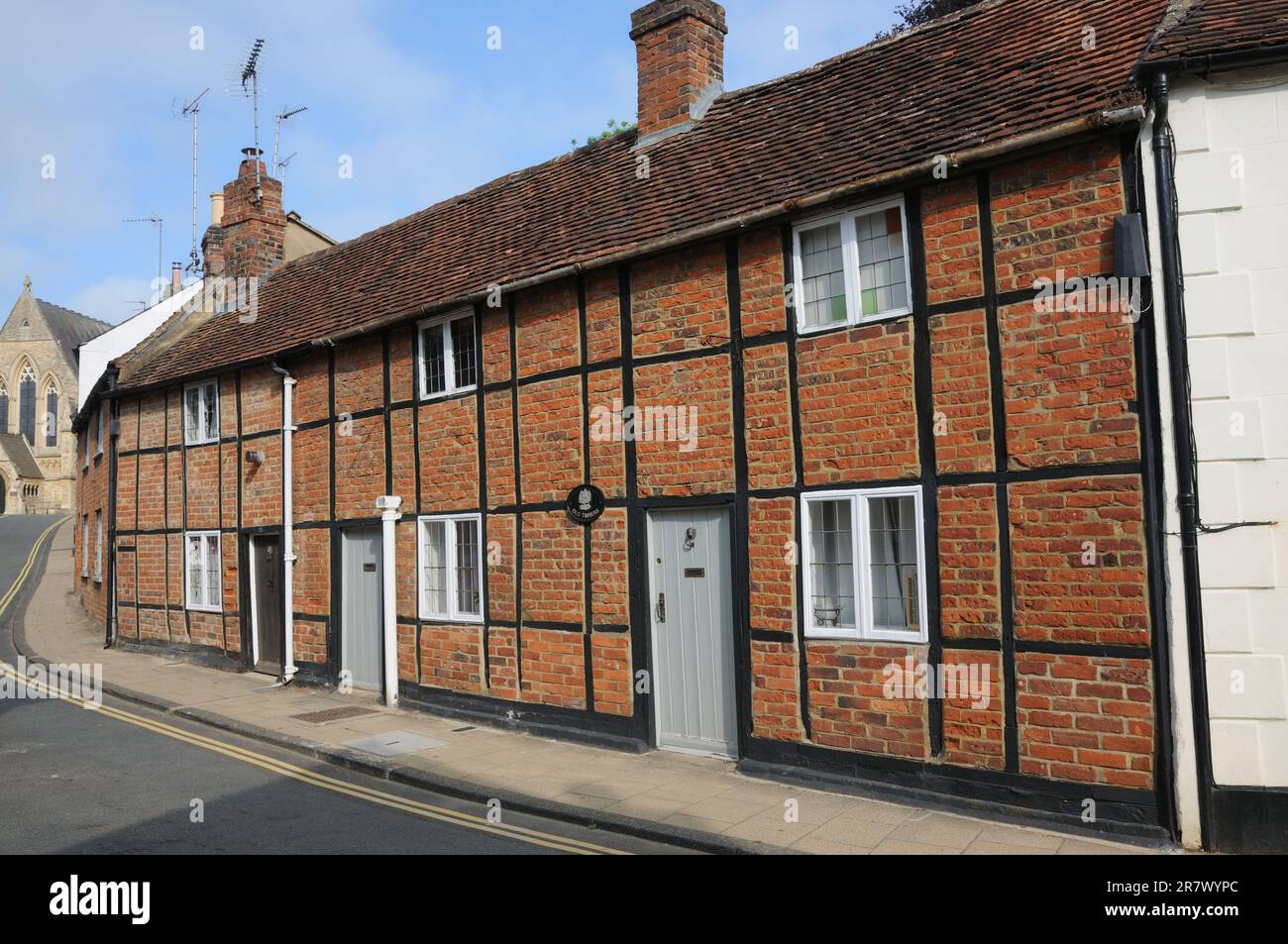 Timber framed cottages, Well Street, Buckingham, Buckinghamshire Stock