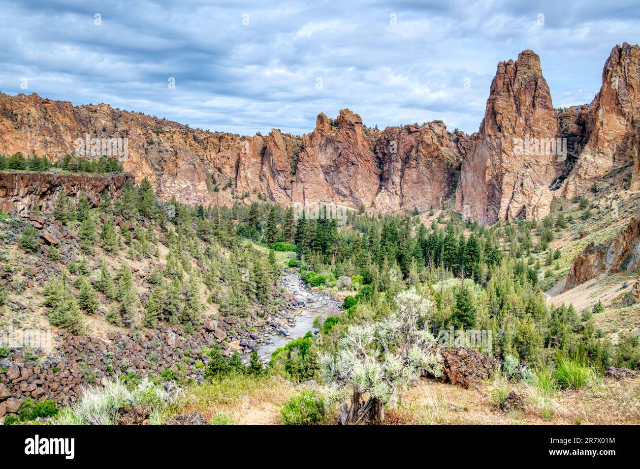 Smith Rock State Park in Oregon near the town of Redmond is home to amazing rock formations and miles of hiking trails Stock Photo