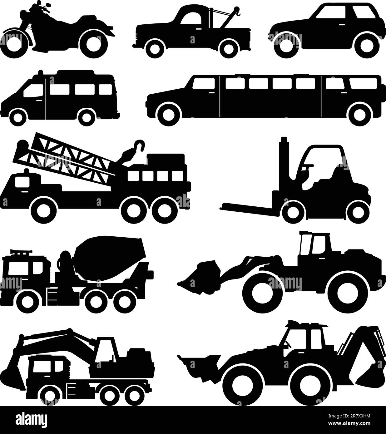 A set of transportation type and construction vehicles. Stock Vector