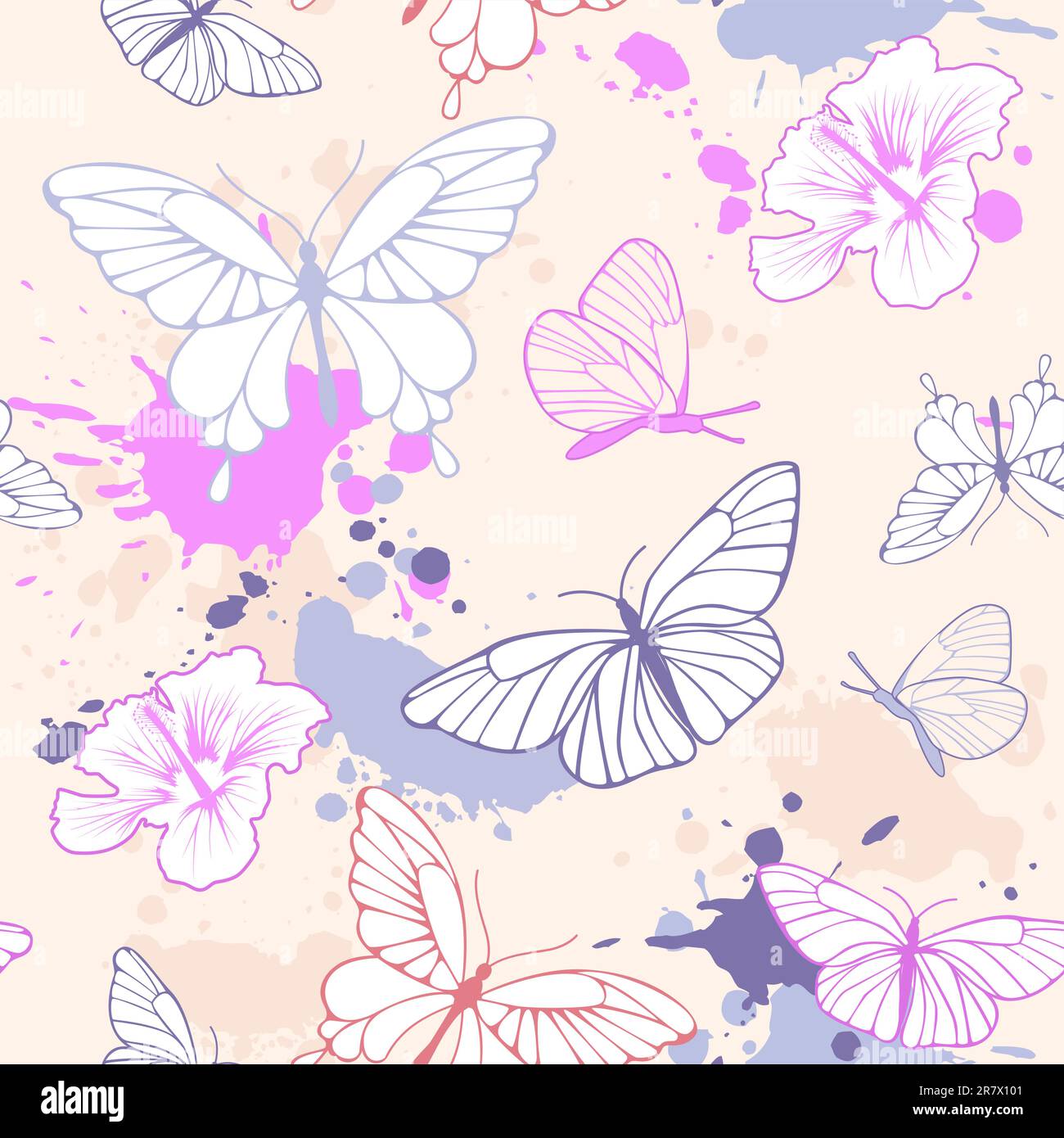 grunge seamless pattern with butterflies and blots Stock Vector