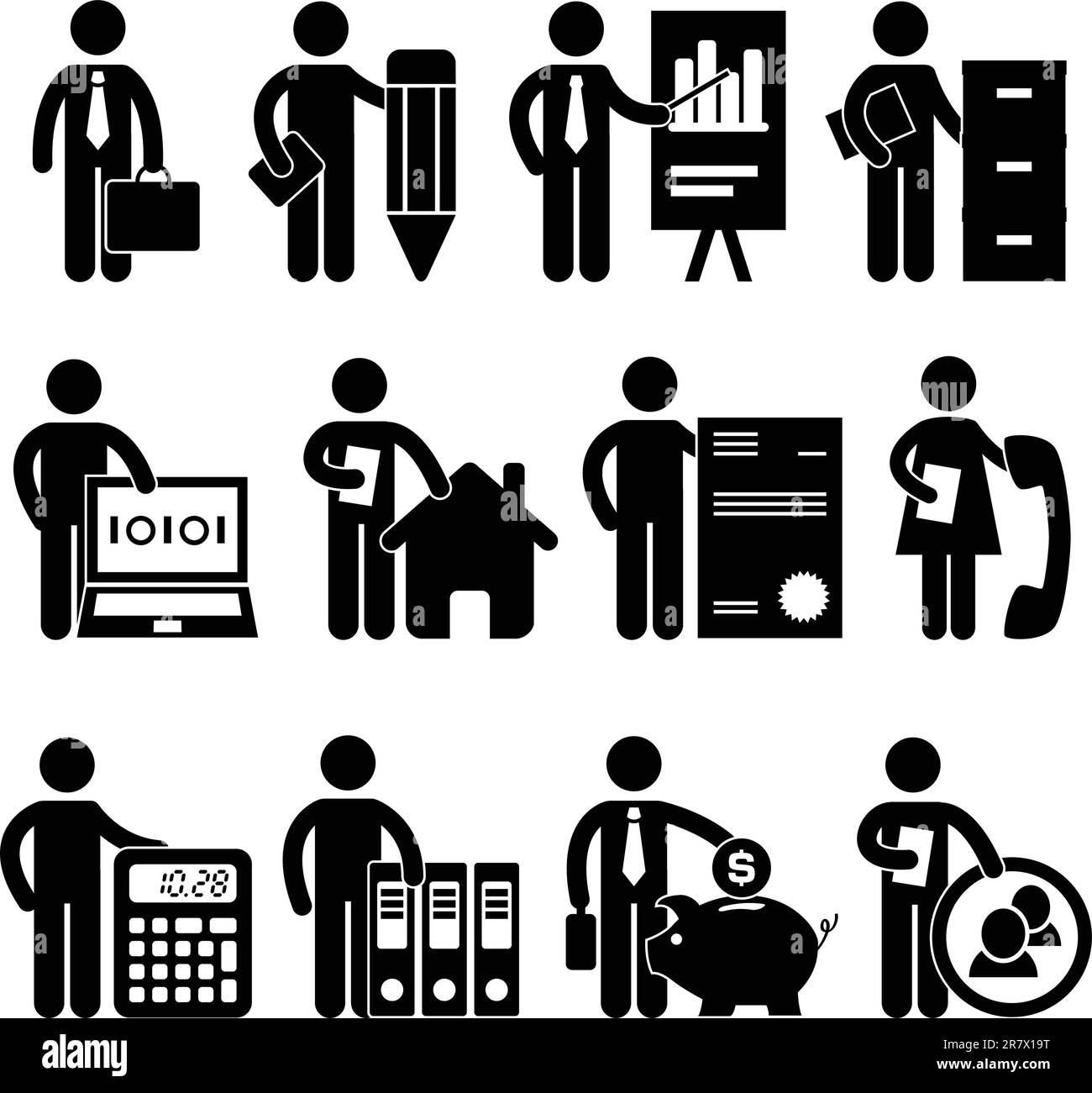 A set of office job for business worker and employee in pictogram. Stock Vector