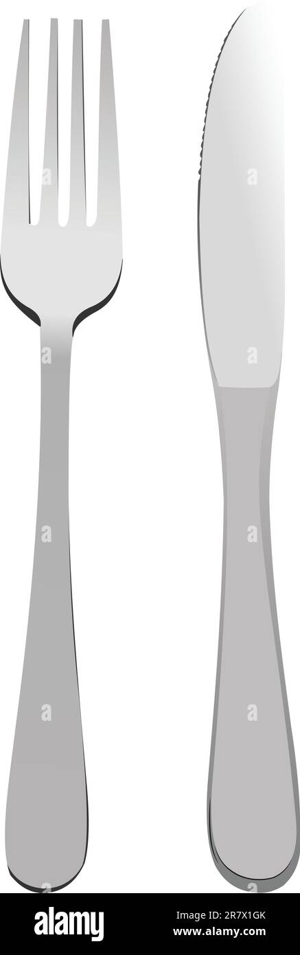 Silver fork and knife. Vector illustration Stock Vector