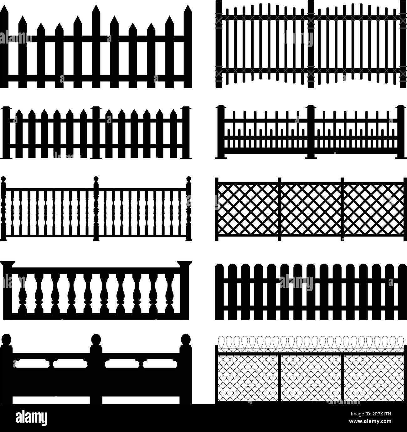 A set of fences and wall brick design. Stock Vector