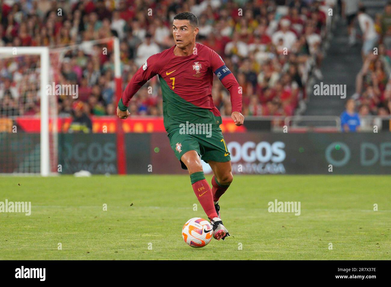 Lisbon, Portugal. 17th June, 2023. Cristiano Ronaldo from Portugal in action during UEFA European Qualifiers Group J football match between Portugal and Bosnia and Herzegovina at Estádio da Luz. Final score: Portugal 3:0 Bosnia and Herzegovina (Photo by Bruno de Carvalho/SOPA Images/Sipa USA) Credit: Sipa USA/Alamy Live News Stock Photo