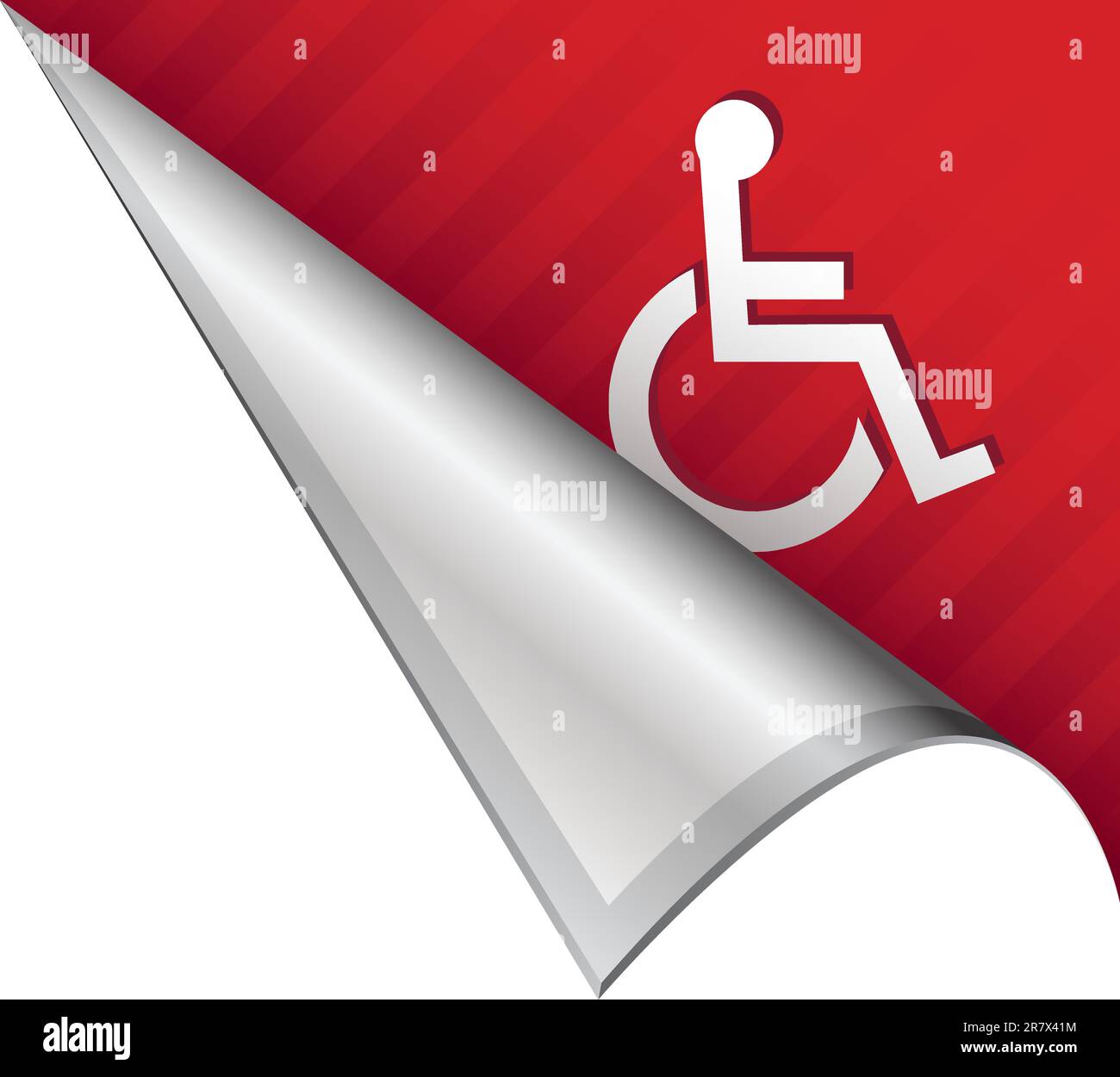 Wheelchair or accessibility icon on vector peeled corner tab suitable for use in print, on websites, or in advertising materials. Stock Vector