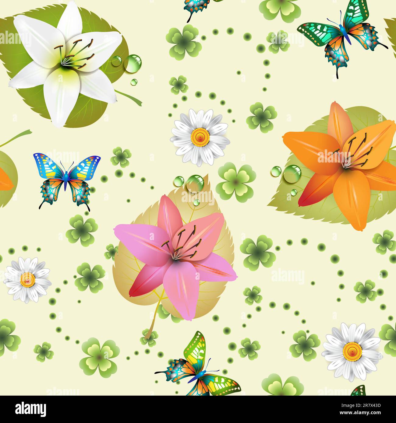 Seamless pattern with flowers and butterflies Stock Vector