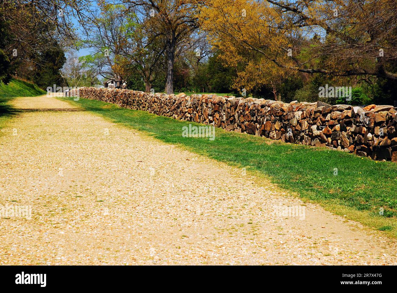 The Sunken Road and stone wall, where Confederate troops ambushed Union soldiers at the Battle of Fredericksburg during the American Civil War Stock Photo