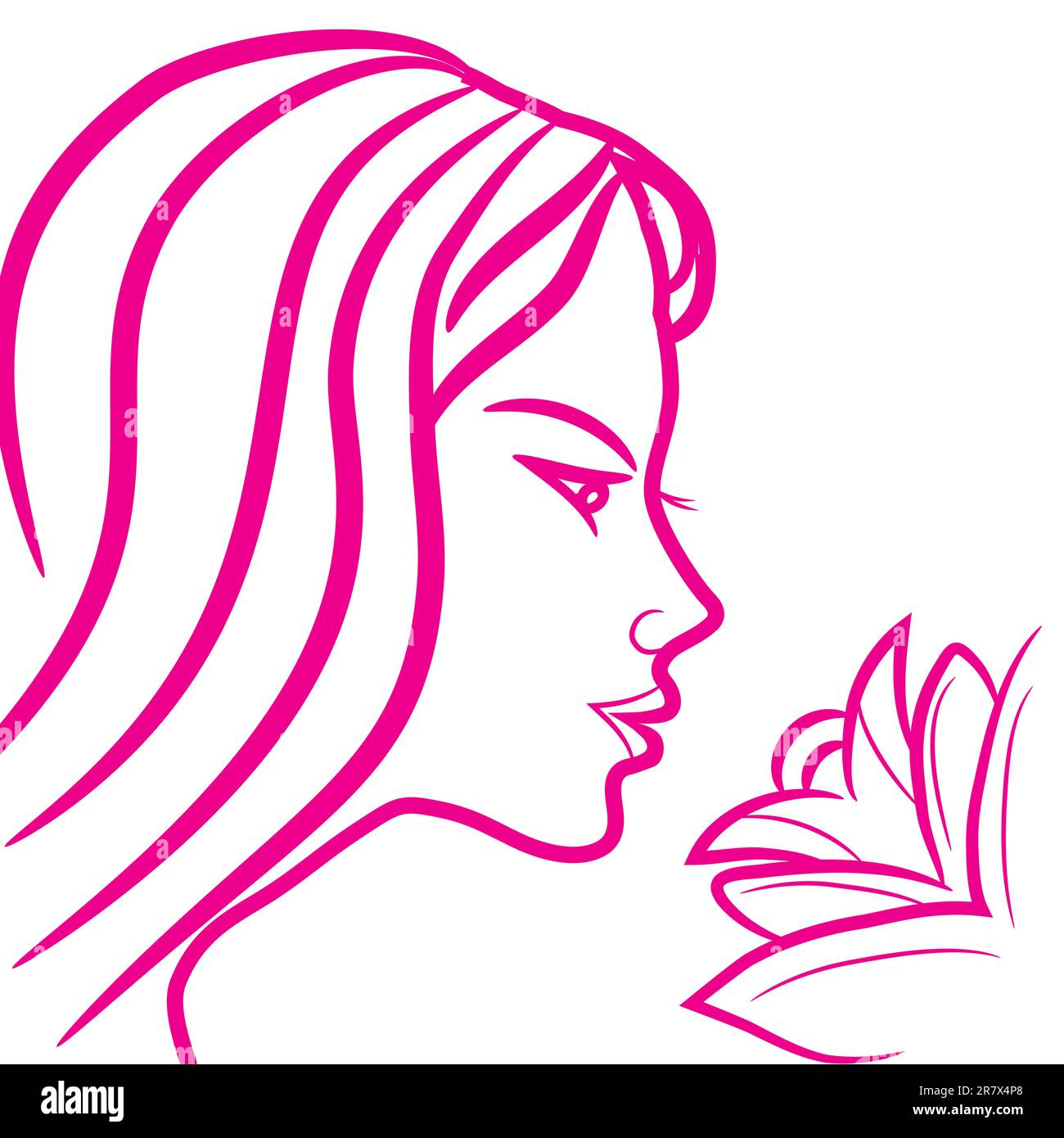 Zodiac sign Virgo logo, icon sketch style tattoo girl woman with flower