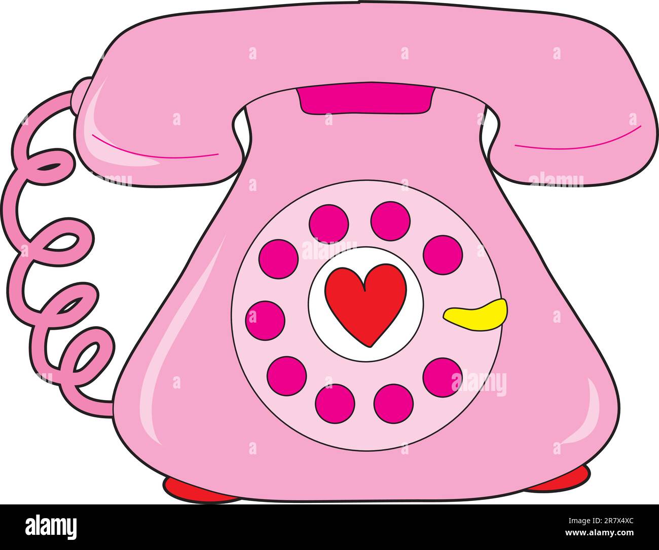 A pink telephone with a heart in the centre of the rotary dial. Stock Vector
