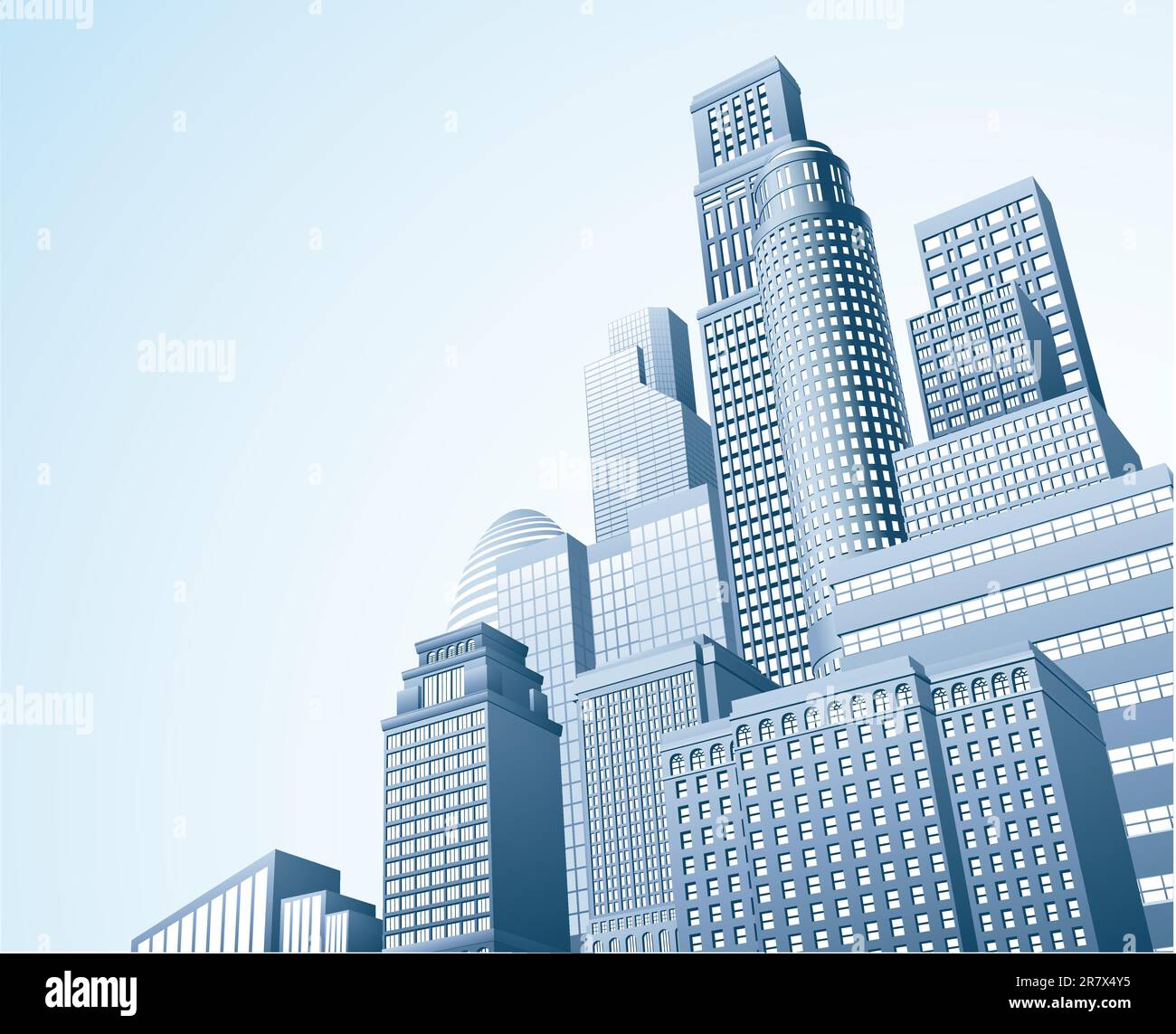 Illustration of urban skyscraper skyline of office blocks Stock Vector