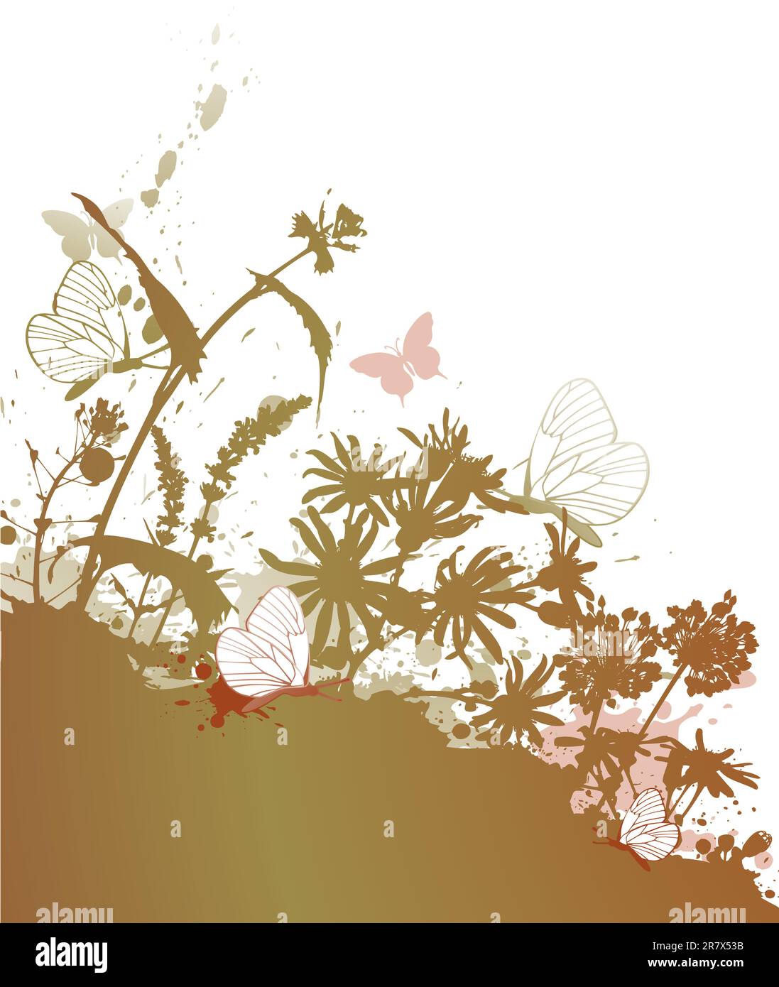 vector grunge floral background with butterflies Stock Vector Image ...