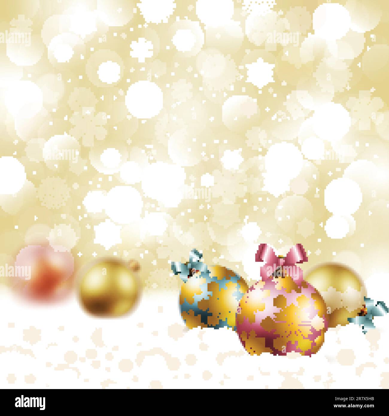 Christmas vintage background with baubles on snow. Vector illustration ...