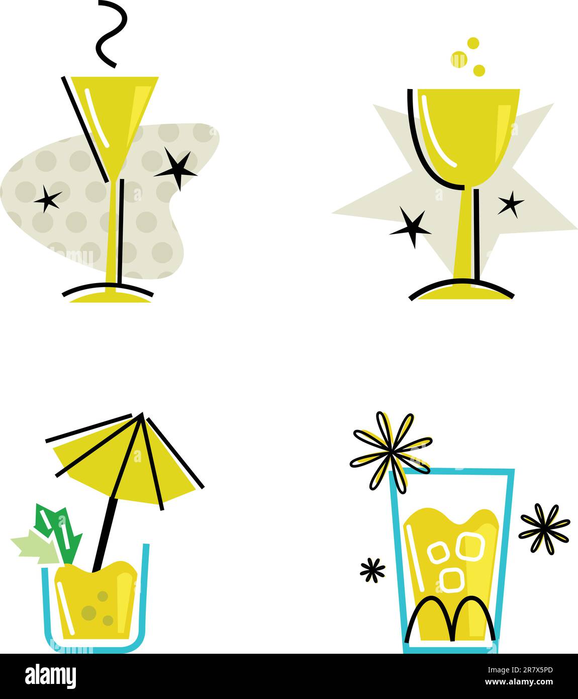 Hand drawn retro drinks set. Vector Illustration Stock Vector