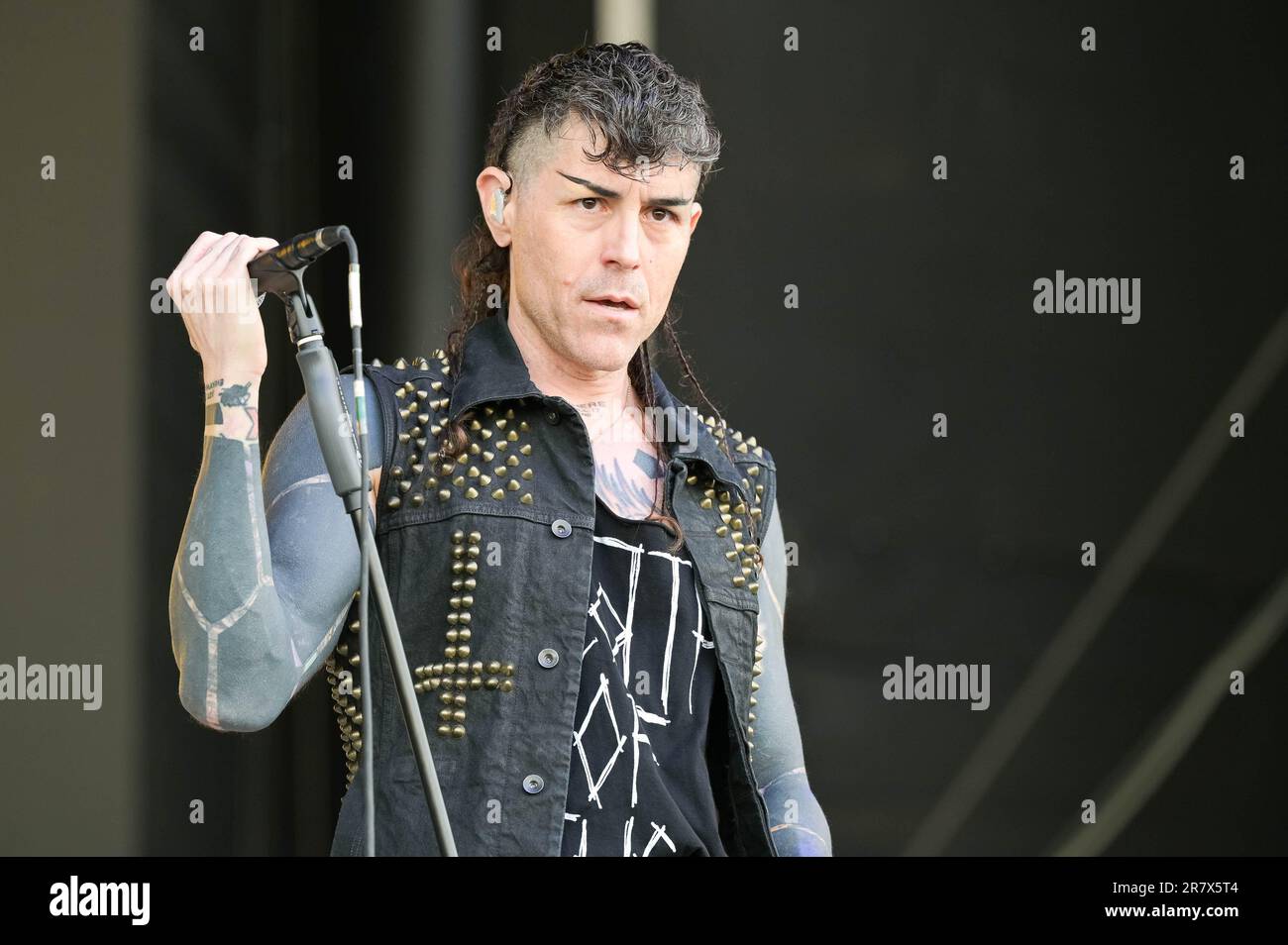 AFI lead singer Davey Havok performs during Day 2 of the 2023 Bonnaroo Music & Arts Festival on