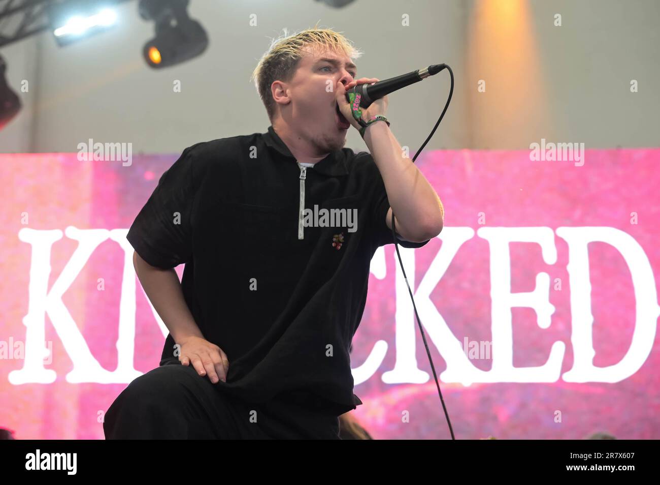 Knocked Loose vocalist Bryan Garris performs during Day 2 of the 2023