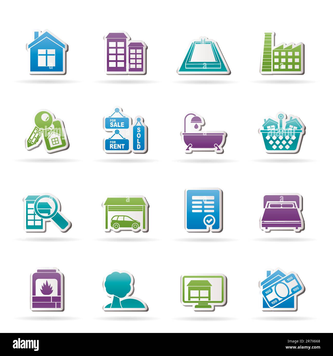Real Estate objects and Icons - Vector Icon Set Stock Vector Image ...