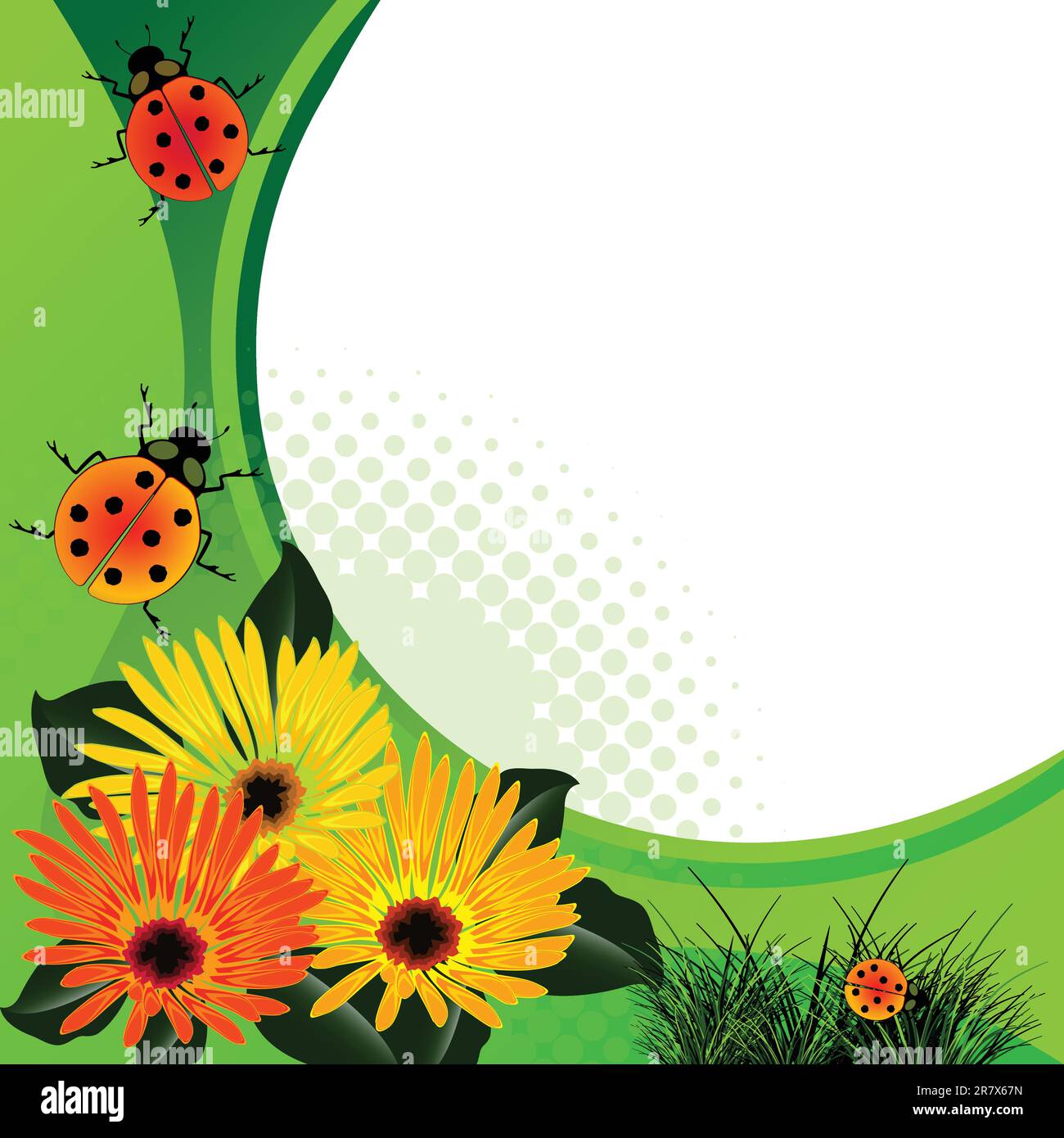 ladybugs over abstract floral background, vector art illustration Stock Vector